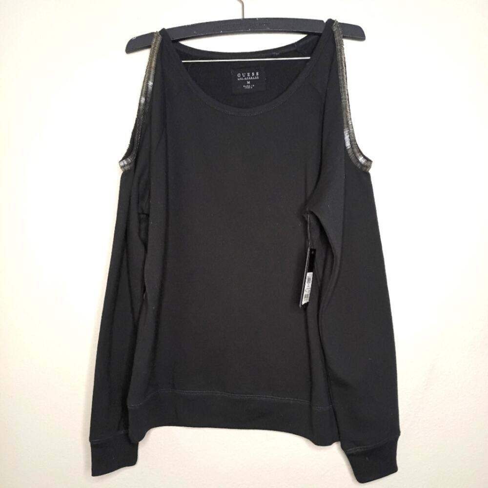 Guess Sweater Black Cold Shoulder SEQUINS New 90s Y2K Grunge Clubbing Baddie